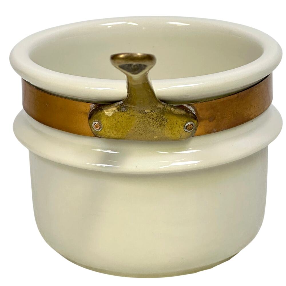 Hall USA Vintage #1084 White Ceramic/Copper/Brass Handl Double Boiler Insert Pot